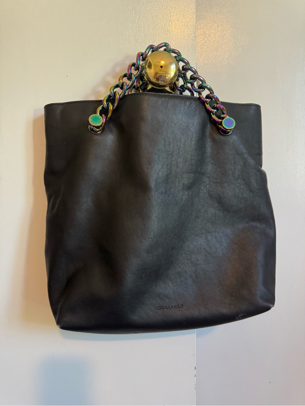 Kendall & Kylie Black Hobo Bag with Iridescent Chain and Gold Accent
